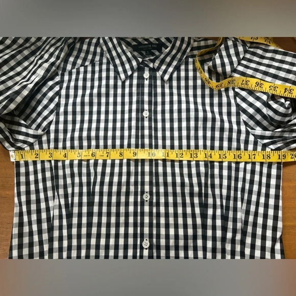 Lafayette 148 Black and White Gingham Fitted Button Down Shirt Checked Top - Picture 13 of 15